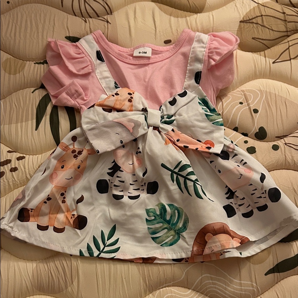Adorable Pink and White Animal Print Kids Dress